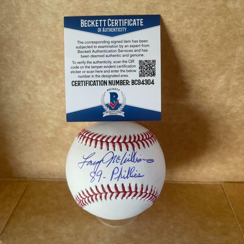 LARRY MCWILLIAMS 89-PHILLIES SIGNED AUTOGRAPHED M.L. BASEBALL BECKETT
