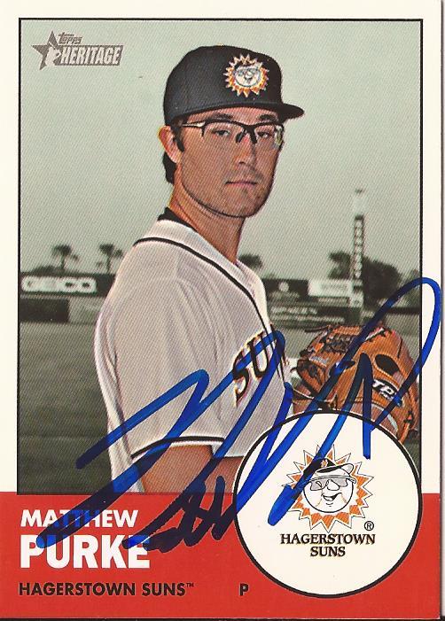 MATTHEW PURKE HAGERSTOWN SUNS SIGNED AUTOGRAPH 2012 TOPPS HERITAGE RC #155 COA
