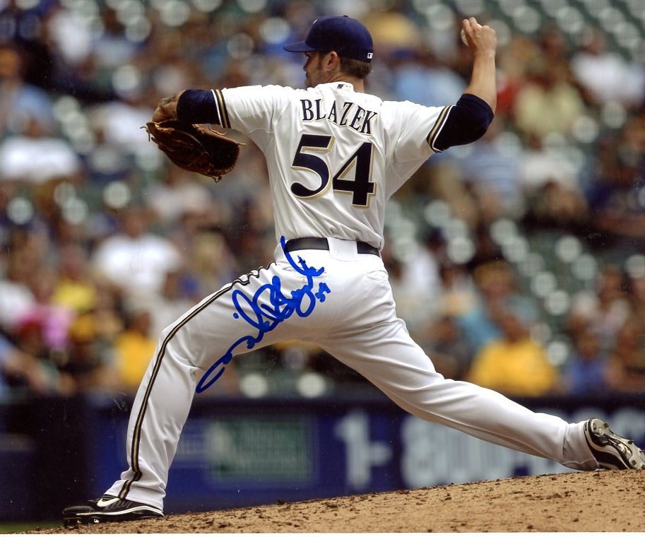 MICHAEL BLAZEK MILWAUKEE BREWERS SIGNED AUTOGRAPHED 8X10 PHOTO W/COA