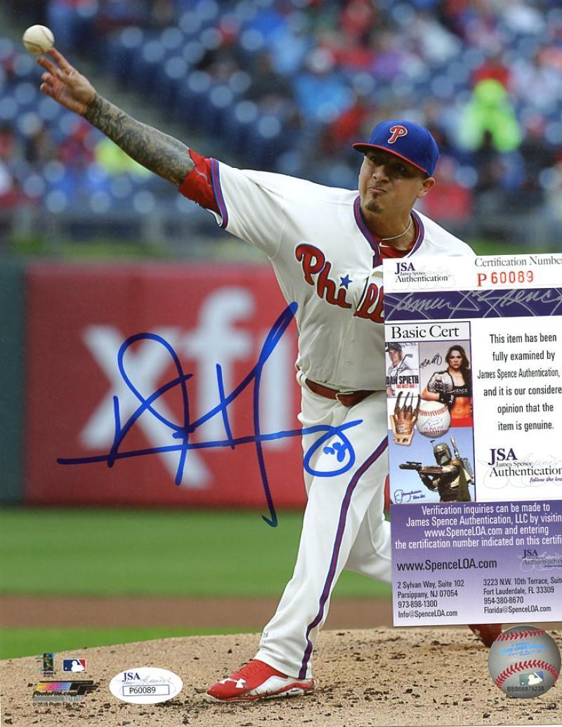 VINCENT VELASQUEZ PHILADELPHIA PHILLIES SIGNED 8X10 PHOTO JSA P60089