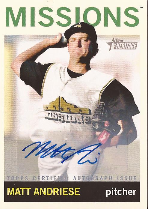 MATT ANDRIESE MISSIONS 2013 TOPPS HERITAGE AUTOGRAPHED SIGNED RC CARD