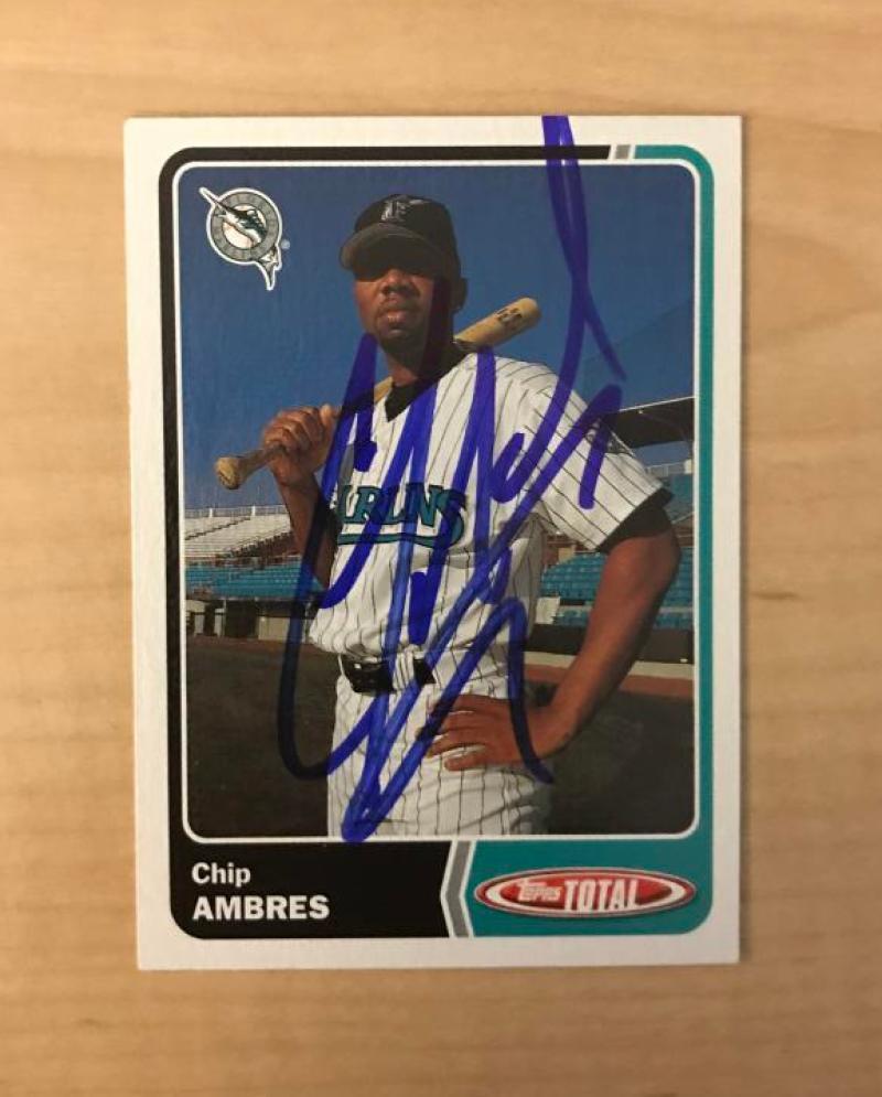 CHIP AMBRES FLORIDA MARLINS SIGNED AUTOGRAPHED 2003 TOPPS TOTAL CARD #4 W/COA