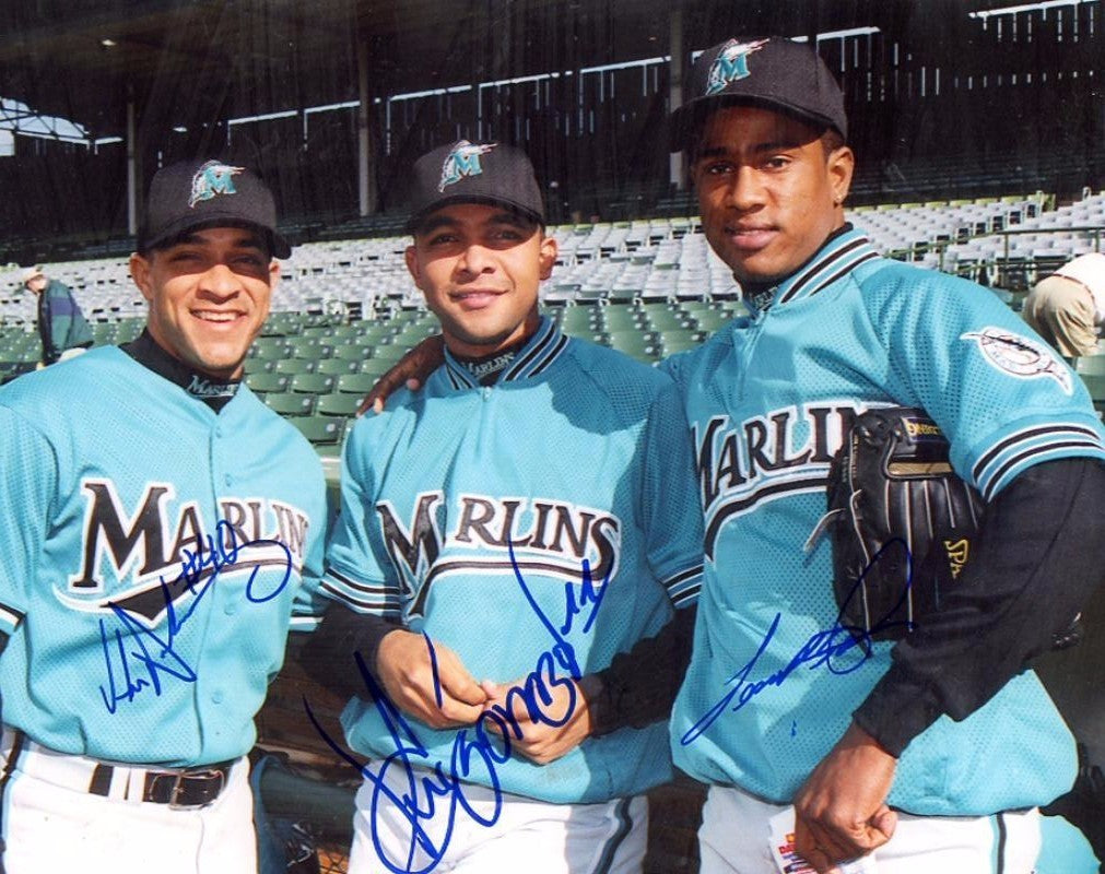 VIC DARENSBOURG/ ALEX REYES/ GERONIMO BERROA MARLINS SIGNED AUTOGRAPHED