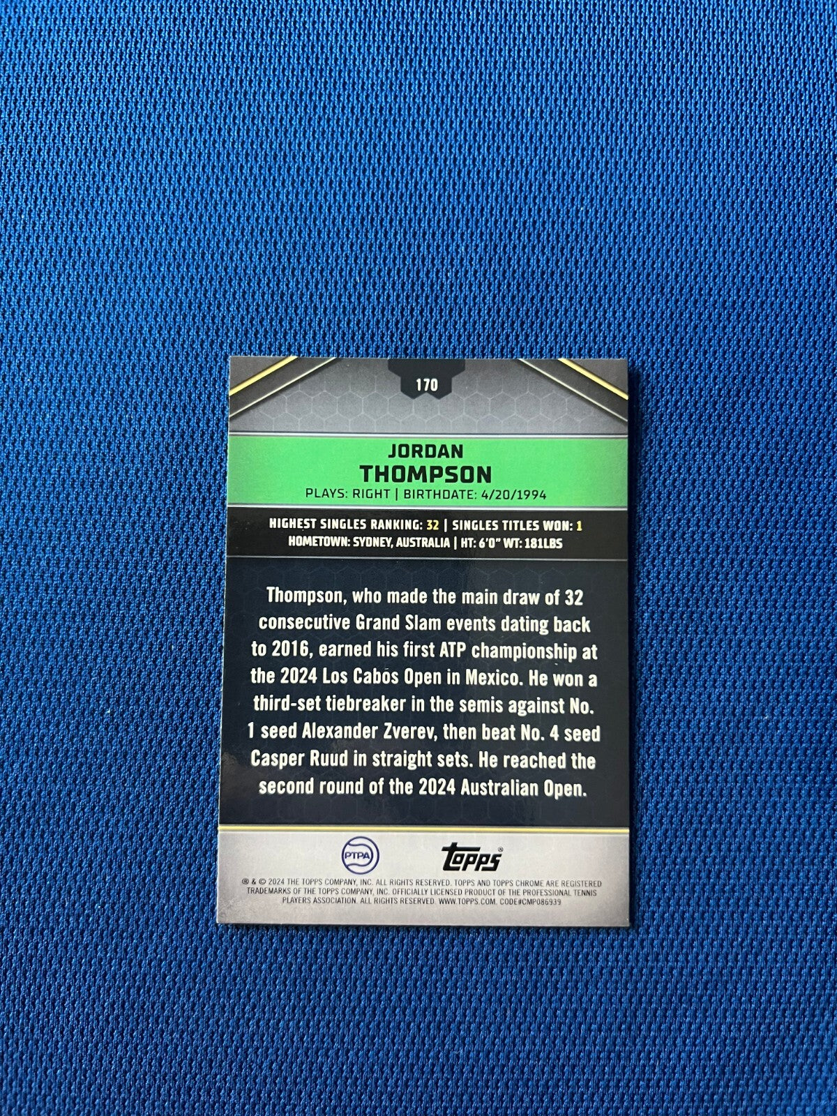 2024 TOPPS GRAPHITE TENNIS JORDAN THOMPSON REFRACTOR /199 #170