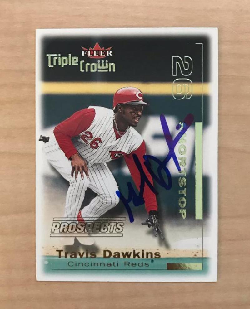 TRAVIS DAWKINS CINCINNATI REDS SIGNED AUTOGRAPHED 2001 FLEER CARD #284 W/COA