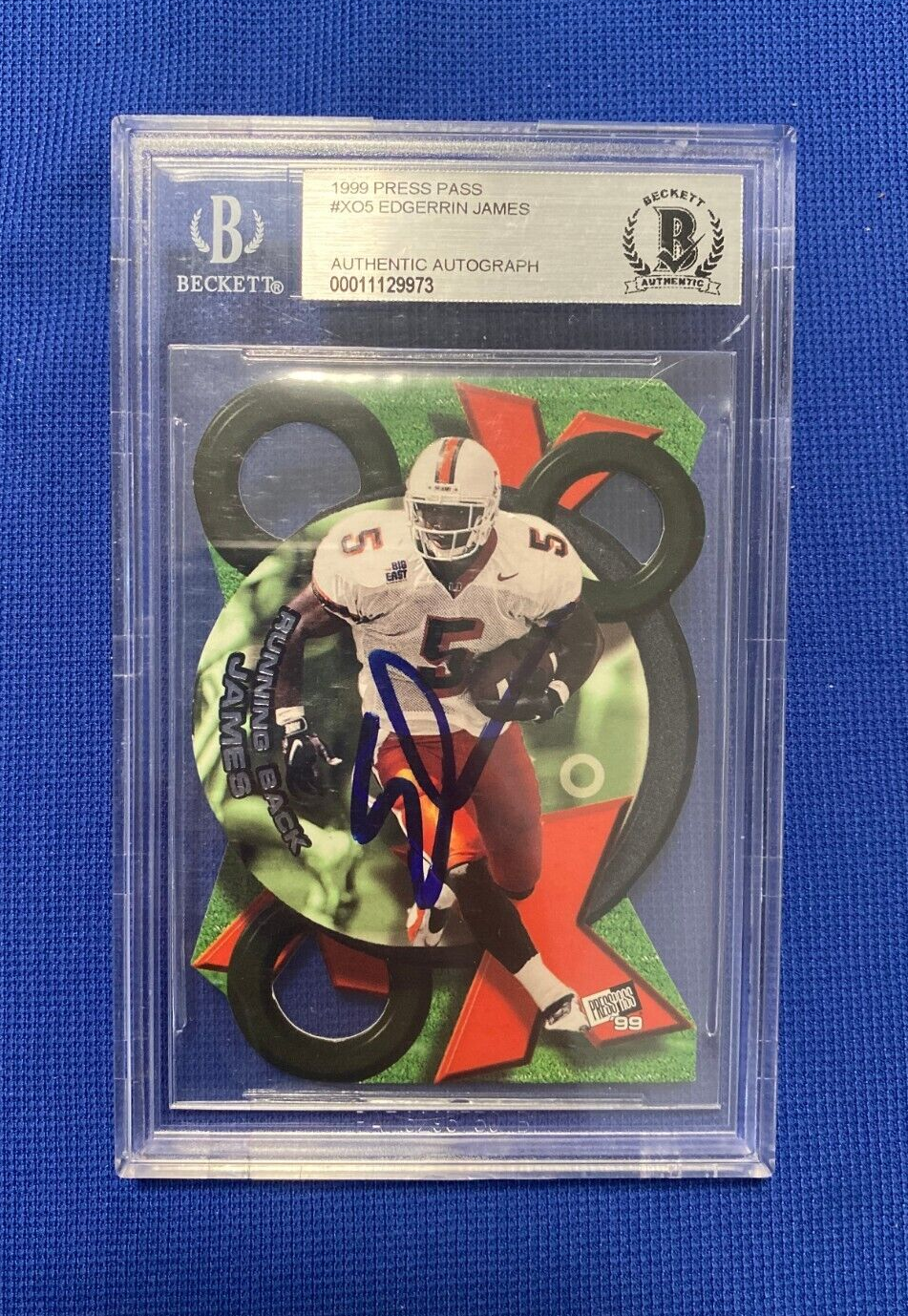 1999 PRESS PASS #XO5 EDGERRIN JAMES HURRICANES RC SIGNED AUTO CARD BECKETT AUTH