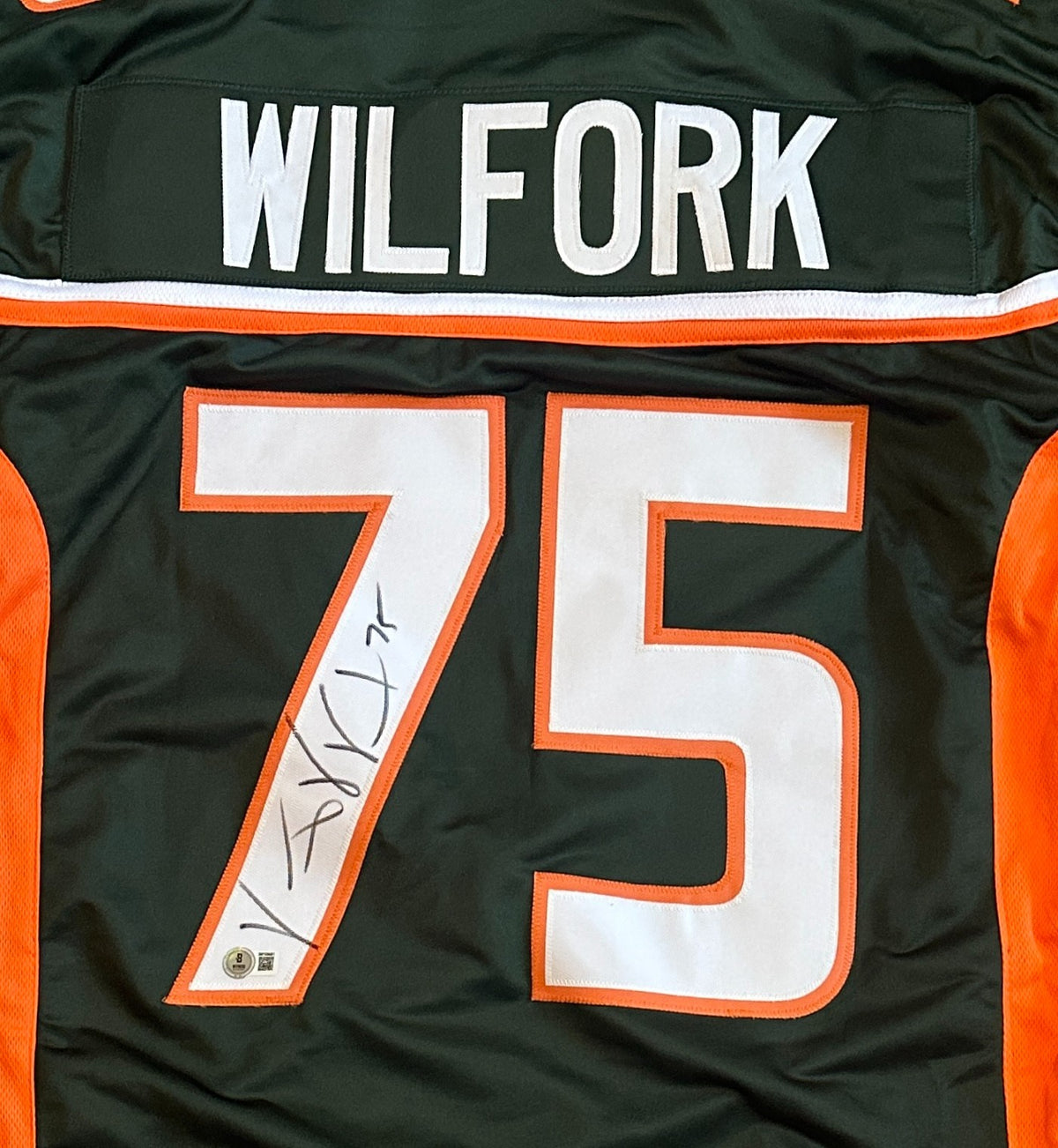 VINCE WILFORK HURRICANES SIGNED AUTOGRAPHED GREEN JERSEY SZ XL BECKETT