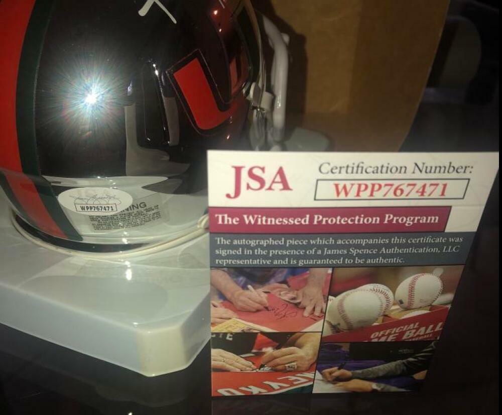 FRANK GORE MIAMI HURRICANES CHROME SPEED MINI HELMET JSA WITNESSED