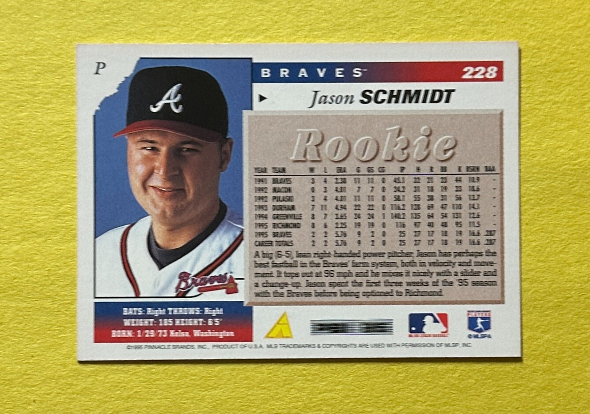 1996 SCORE JASON SCHMIDT SIGNED AUTOGRAPH CARD W/ COA #228 BRAVES