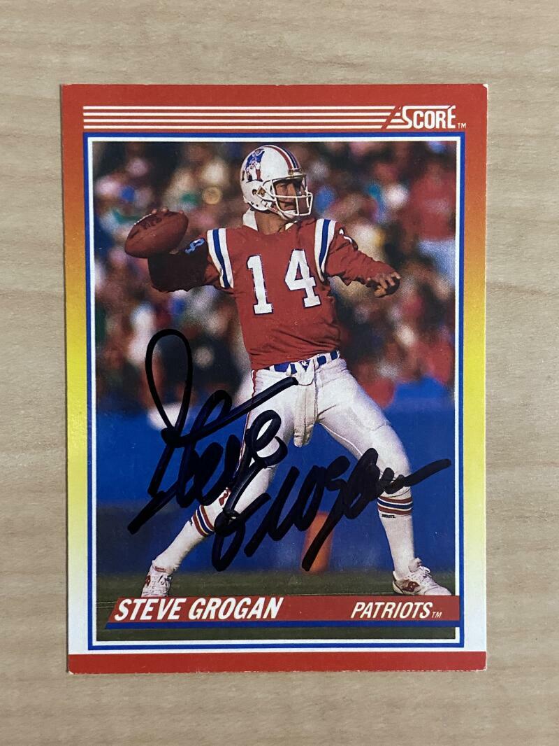 STEVE GROGAN NEW ENGLAND PATRIOTS SIGNED AUTOGRAPHED 1990 SCORE CARD #221 W/COA