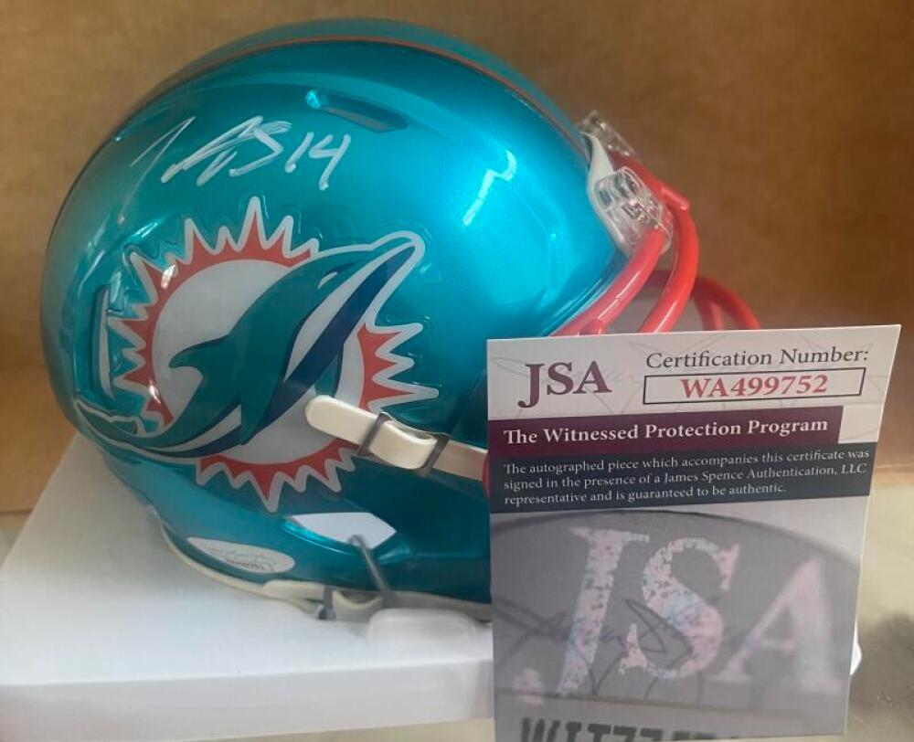 TRENT SHERFIELD MIAMI DOLPHINS SIGNED FLASH MINI HELMET JSA WA499752