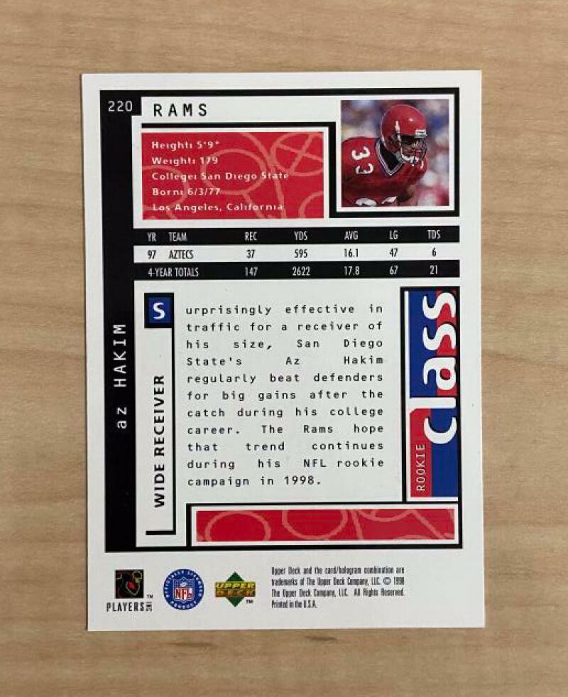 ZAHIR HAKIM ST LOUIS RAMS SIGNED AUTOGRAPHED 1998 UPPER DECK CARD #220 W/COA