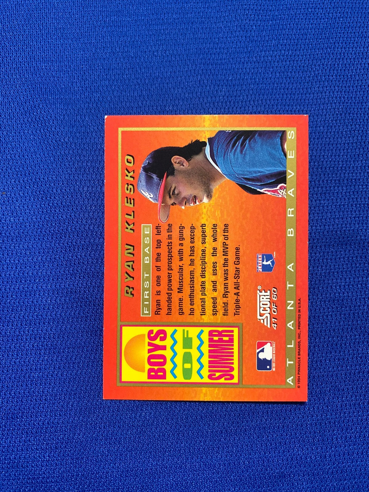 1994 SCORE BOYS OF SUMMER RYAN KLESKO ATLANTA BRAVES AUTO SIGNED #41 CARD COA