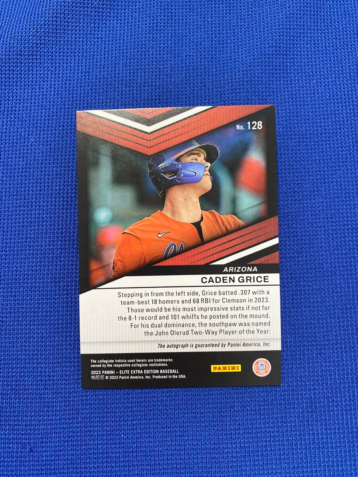 2023 ELITE EXTRA EDITION CADEN GRICE ARIZONA SIGNED AUTOGRAPHED CARD #128