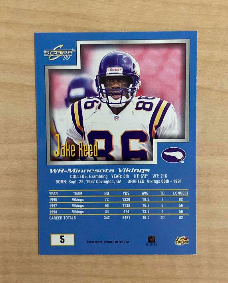 JAKE REED MINNESOTA VIKINGS SIGNED AUTOGRAPHED 1999 SCORE CARD #5 W/COA