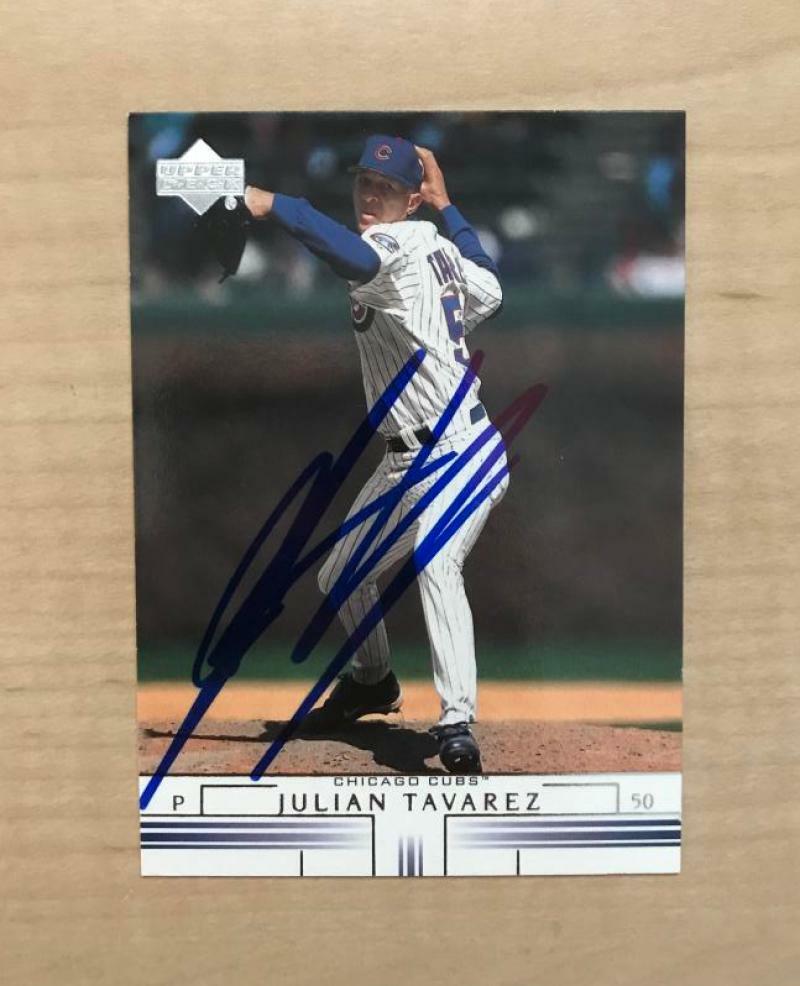 JULIAN TAVAREZ CHICAGO CUBS SIGNED AUTOGRAPHED 2002 UPPER DECK CARD #311 W/COA