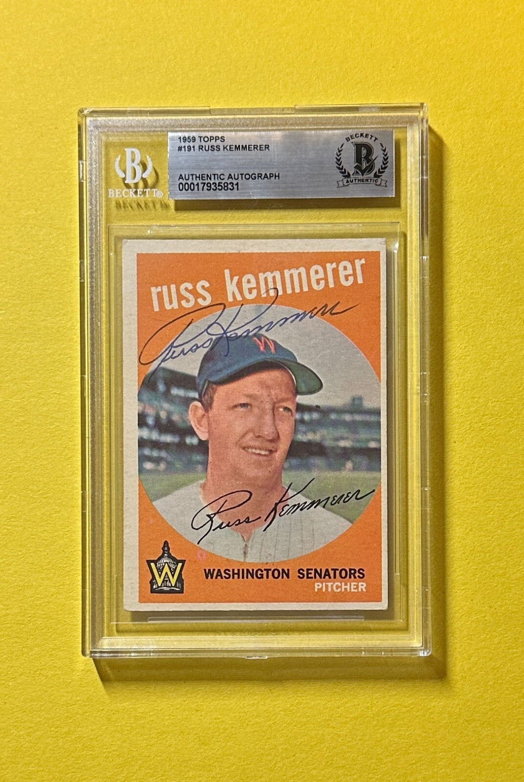 1959 TOPPS RUSS KEMMERER #191 BECKETT AUTHENTIC SIGNED AUTOGRAPH CARD SENATORS