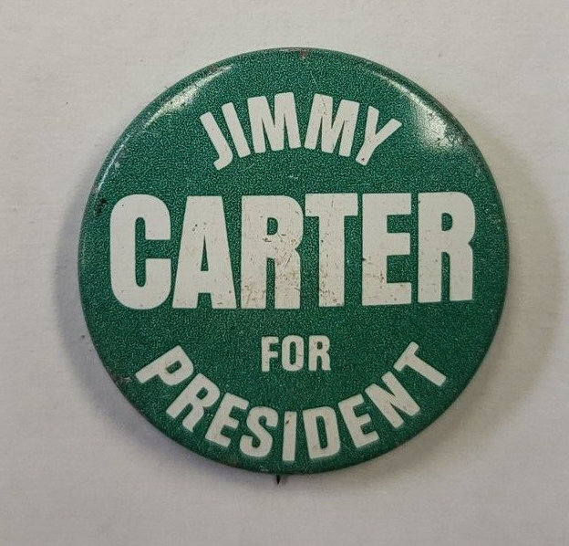 VINTAGE JIMMY CARTER FOR PRESIDENT GREEN BUTTON PIN RARE