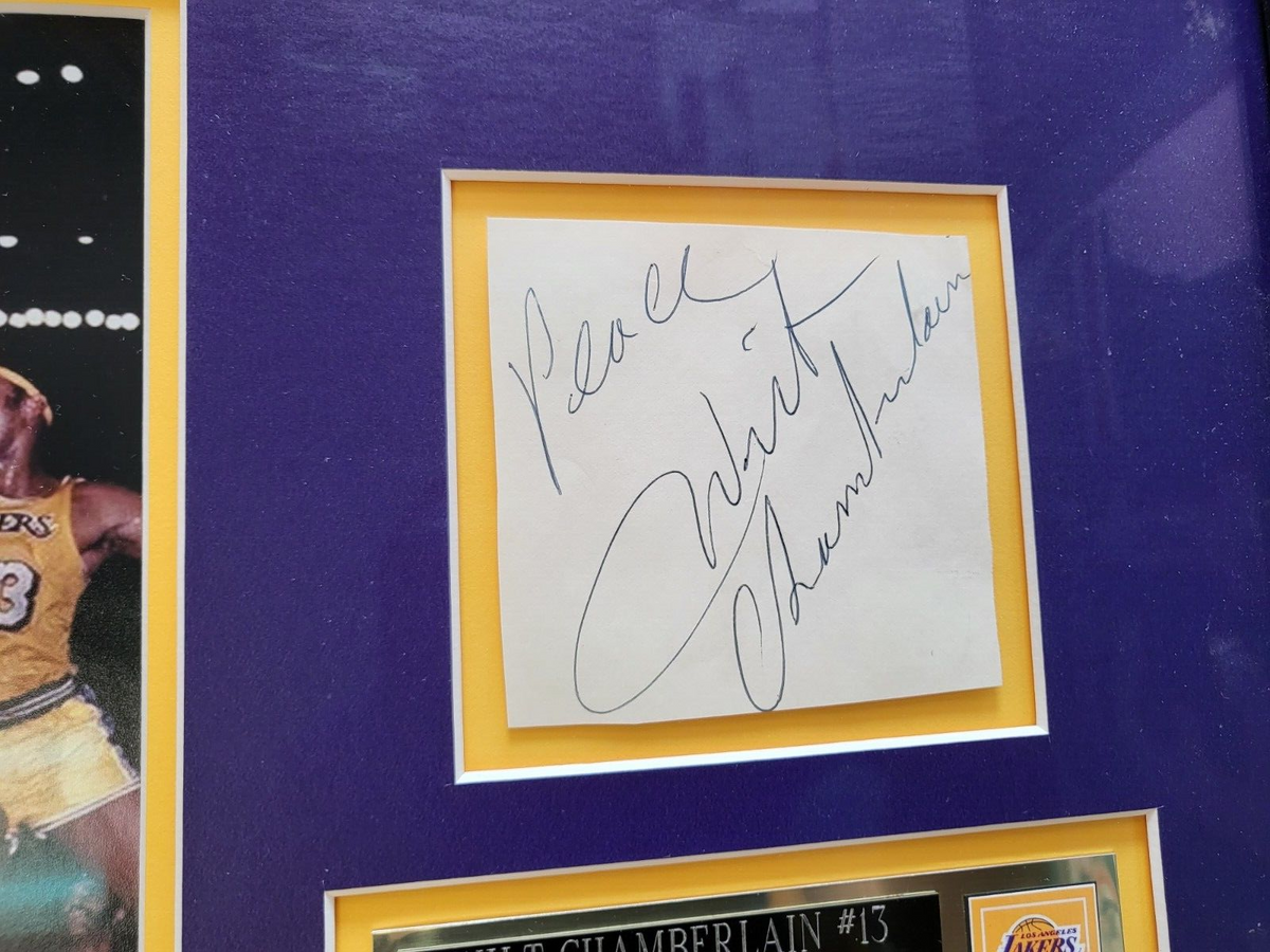 WILT CHAMBERLAIN LAKERS SIGNED AUTOGRAPHED CUT MATTED & FRAMED BEAUTIFUL