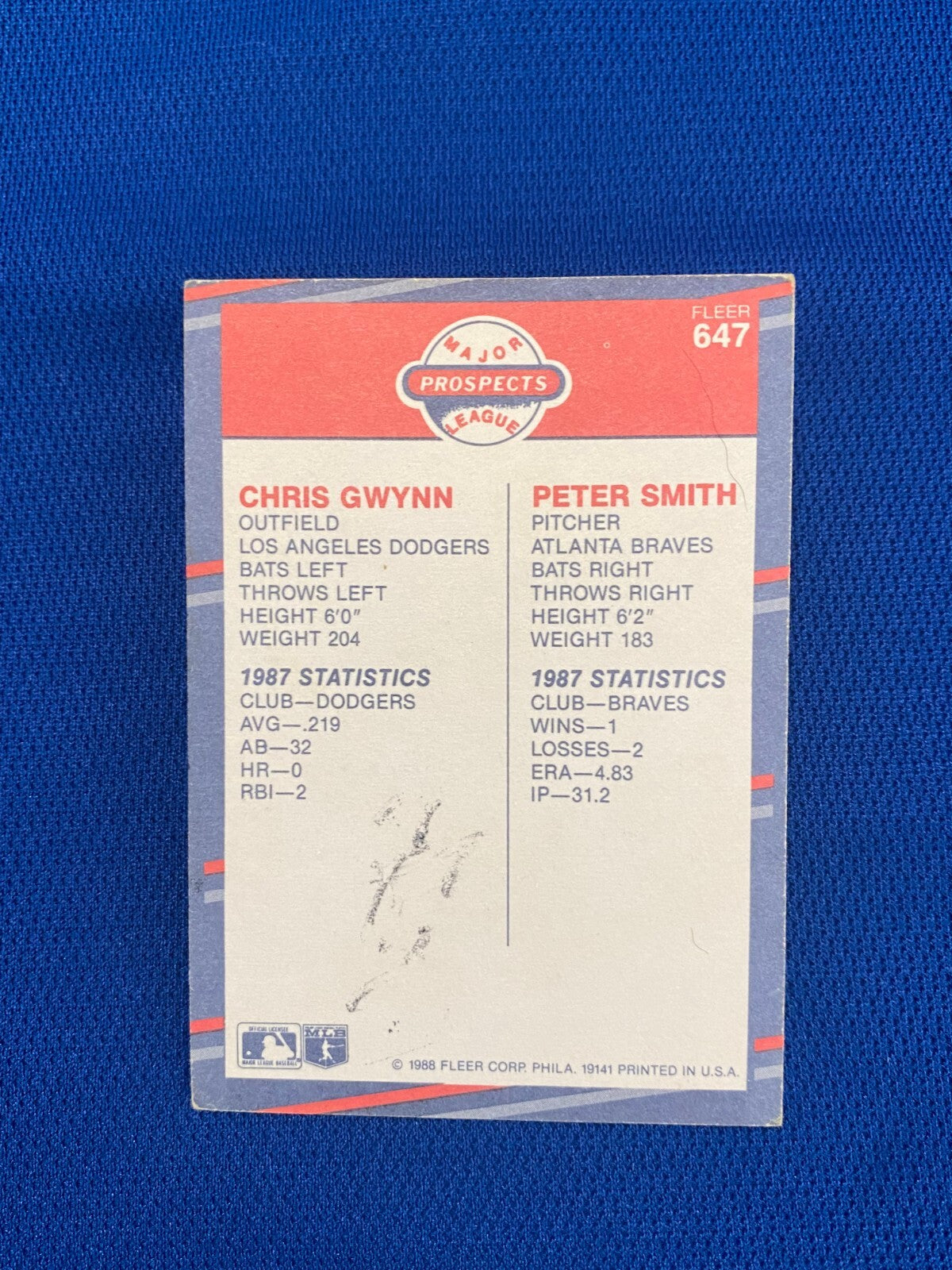 1988 FLEER CHRIS GWYNN LA DODGERS RC SIGNED AUTOGRAPHED AUTO CARD #647 W/COA