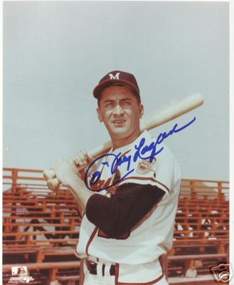 JOHNNY LOGAN MILWAUKEE BRAVES SIGNED 8X10 PHOTO W/COA