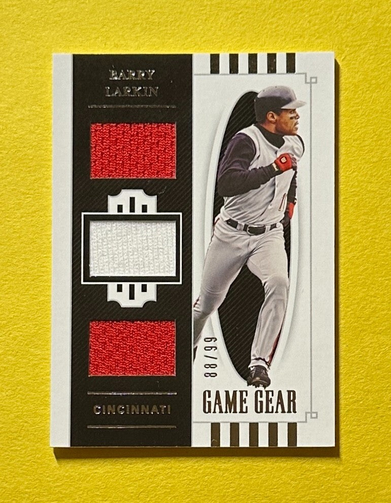 2021 PANINI NATIONAL TREASURES BARRY LARKIN GAME GEAR /99 #GG-BL CINCINNATI HOF