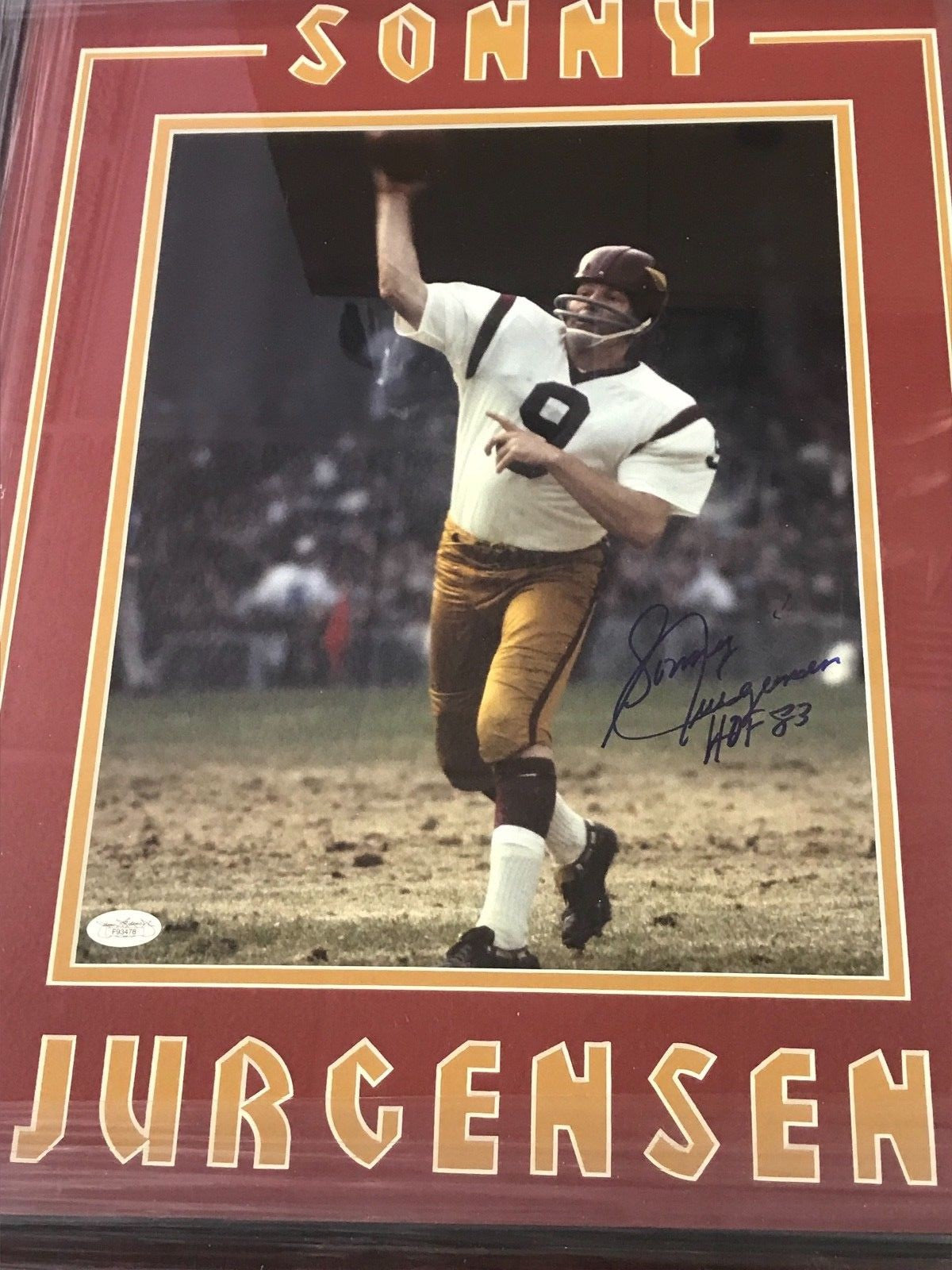 SONNY JURGENSEN SIGNED 11X14 DOUBLE MATTED FRAMED JSA F93478