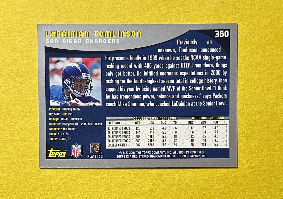2001 TOPPS LADAINIAN TOMLINSON ROOKIE CARD #350 CHARGERS