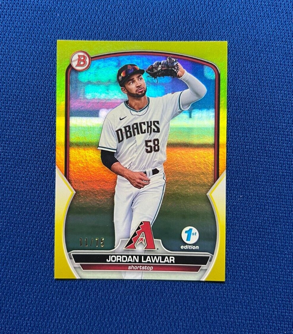 2023 BOWMAN JORDAN LAWLAR 1ST EDITION DIAMONDBACKS YELLOW FOIL /75 #BPPF-92