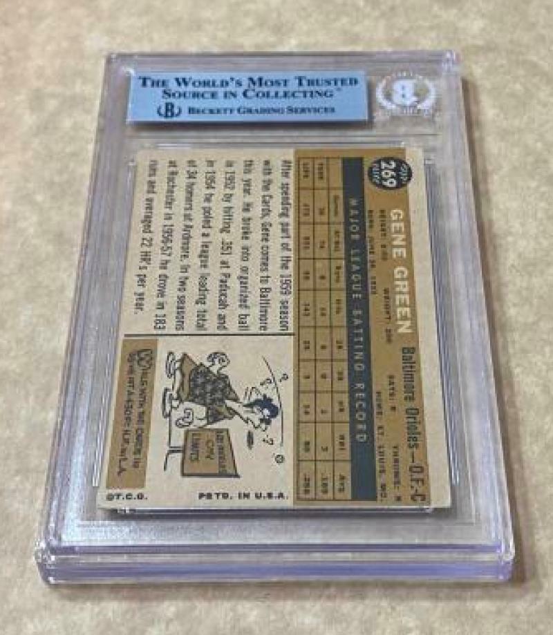 1960 TOPPS GENE GREEN #269 ORIOLES SIGNED CARD BECKETT AUTHENTIC AUTO VINTAGE