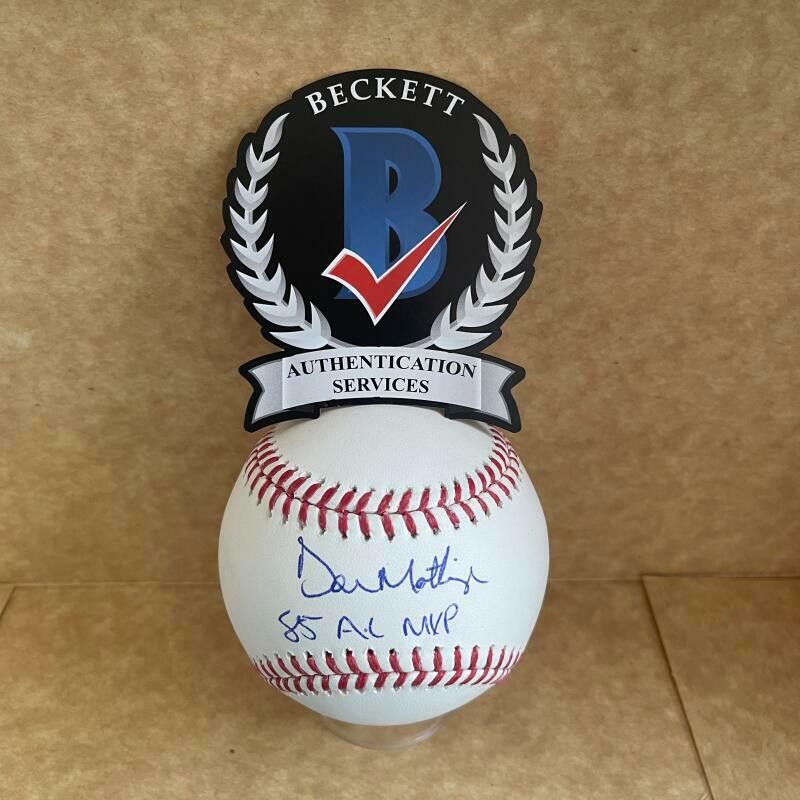 DON MATTINGLY 85 AL MVP SIGNED AUTOGRAPHED M.L. BASEBALL BECKETT WITNESS