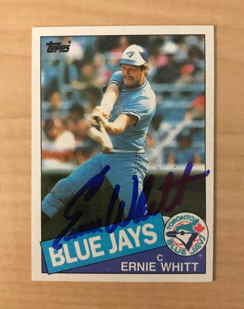 ERNIE WHITT TORONTO BLUE JAYS SIGNED AUTOGRAPHED 1985 TOPPS CARD #128 W/COA