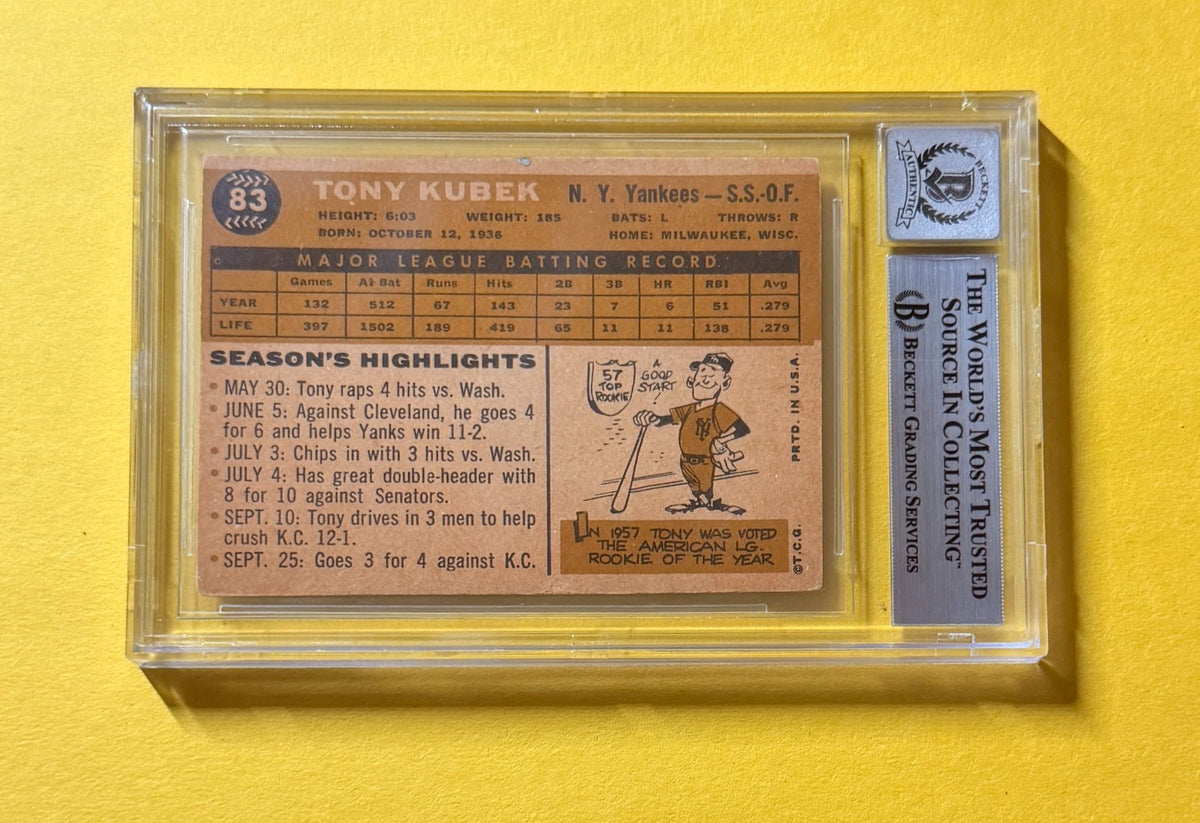 1960 TOPPS TONY KUBEK #83 SIGNED AUTO CARD BECKETT 10 AUTHENTIC YANKEES