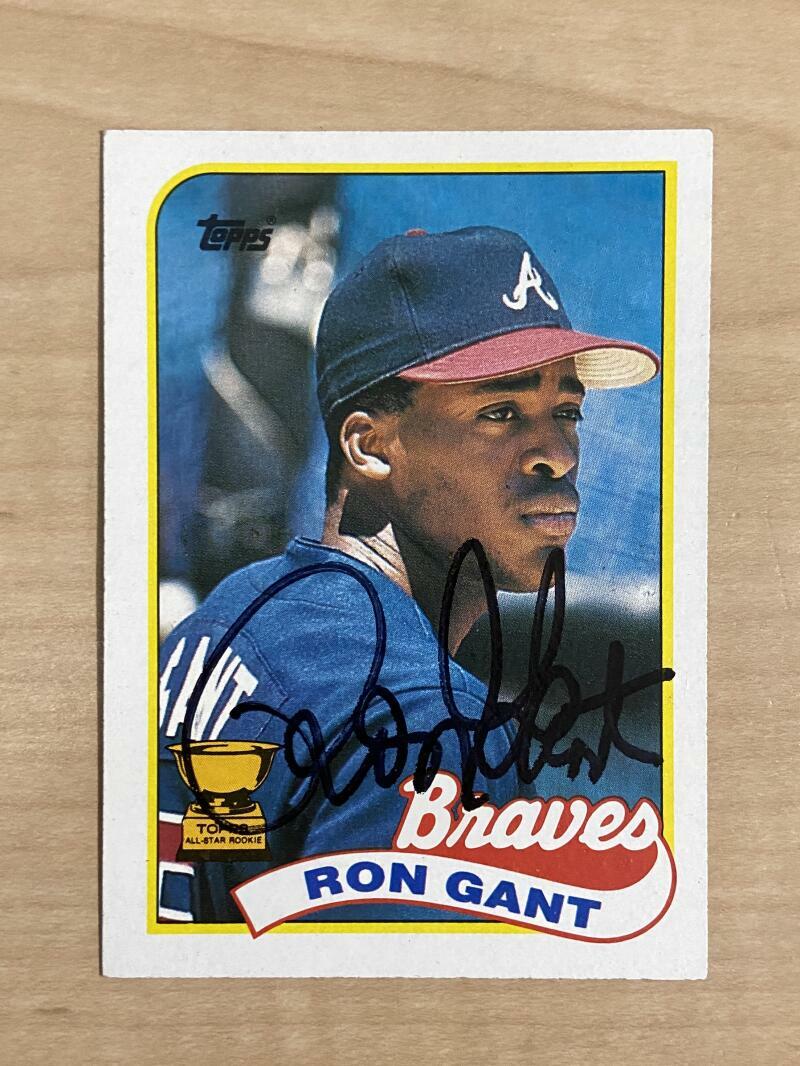 RON GANT ATLANTA BRAVES SIGNED AUTOGRAPHED 1989 TOPPS CARD #296 W/COA
