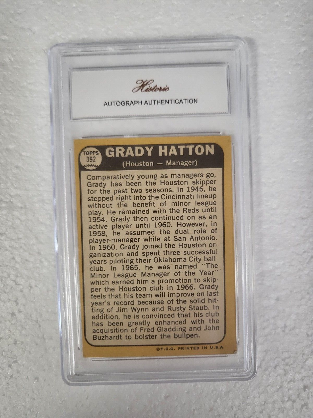 1968 TOPPS GRADY HATTON HOUSTON ASTROS SIGNED AUTOGRAPHED AUTO #392 CARD HAALOA