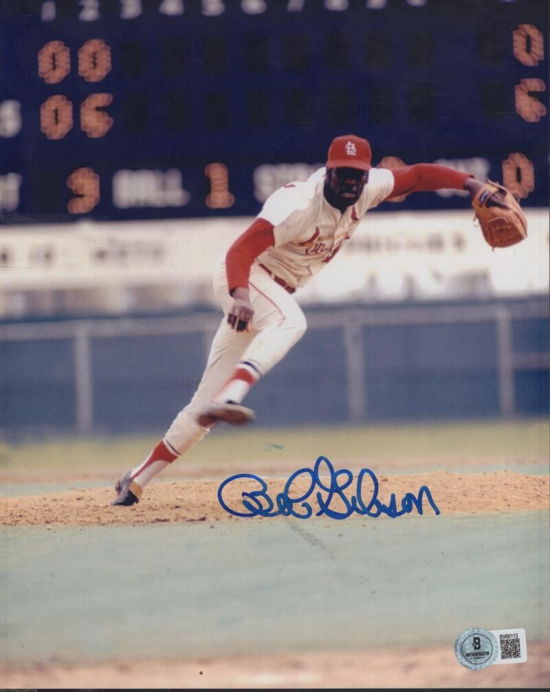 BOB GIBSON ST. LOUIS CARDINALS SIGNED AUTOGRAPHED 8X10 PHOTO BECKETT AUTH