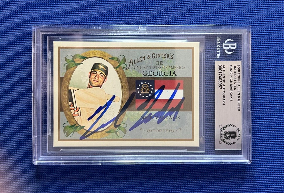 2008 TOPPS ALLEN & GINTER NICK MARKAKIS ORIOLES SIGNED AUTO #US10 CARD BECKETT