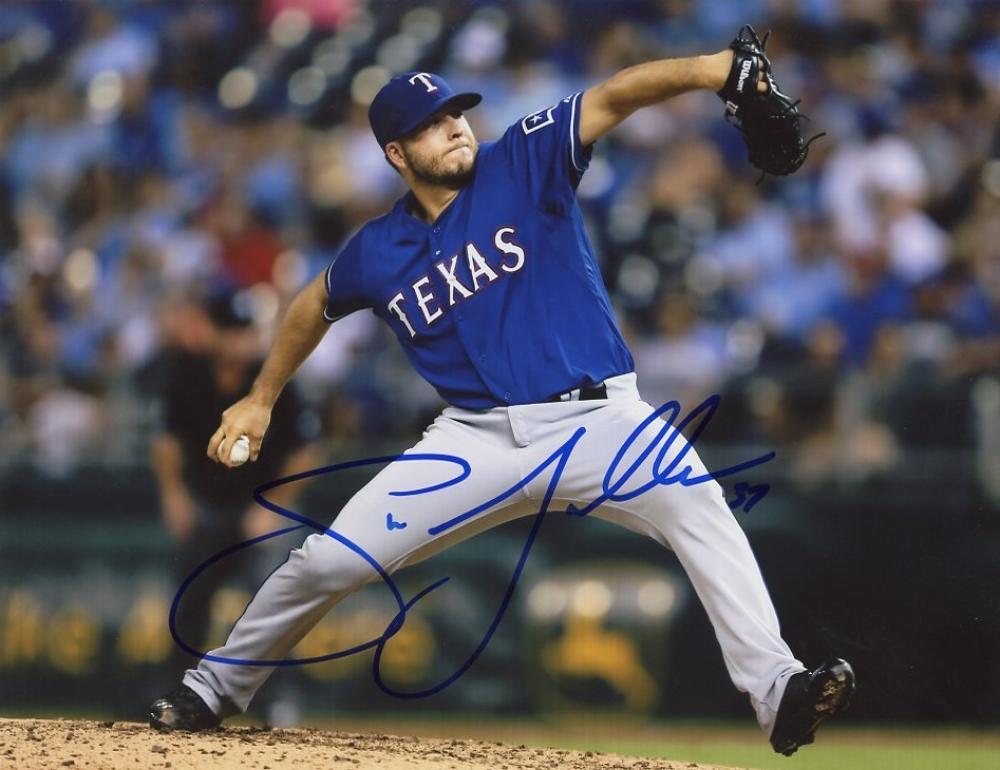 SHAWN TOLLESON ACTION TEXAS RANGERS SIGNED 8X10 PHOTO W/COA
