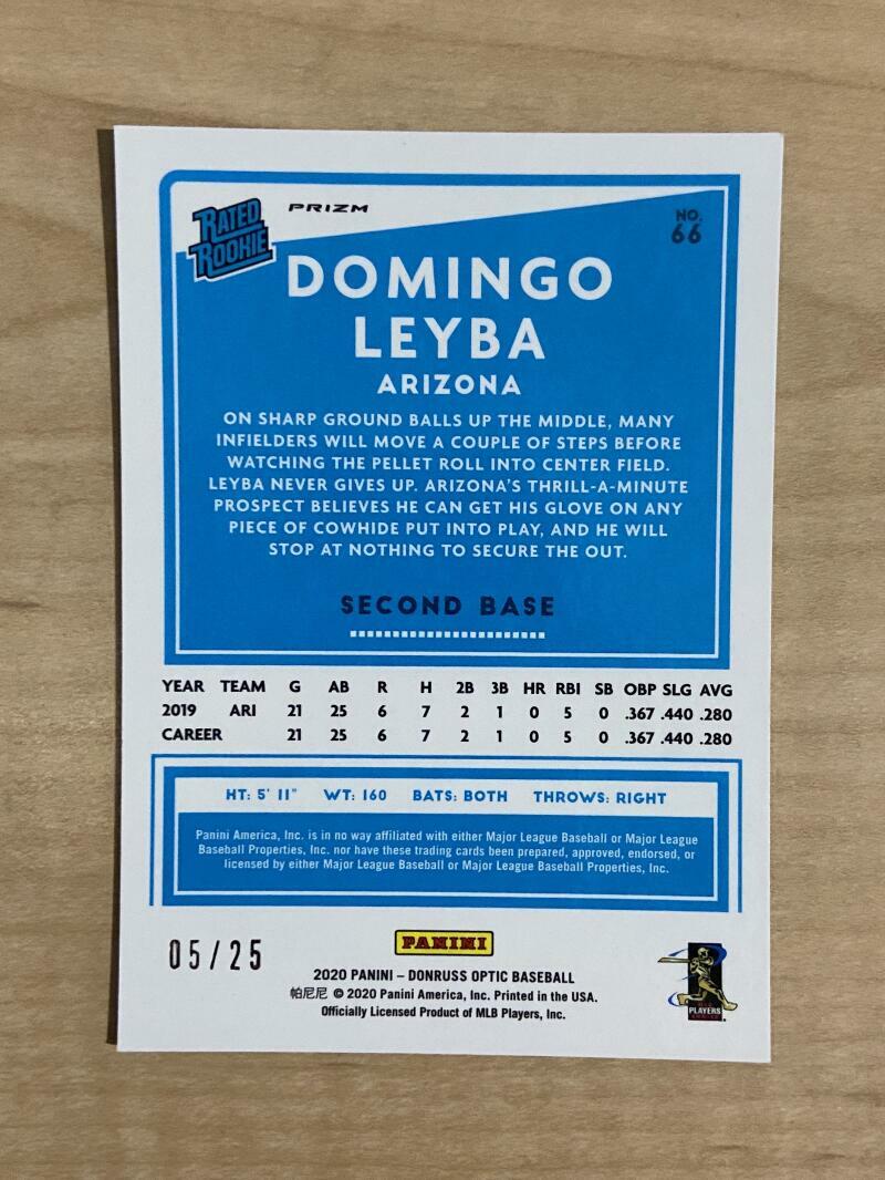 2020 DONRUSS OPTIC BASEBALL DOMINGO LEYBA OPTIC BLACK RATED ROOKIE 5/25