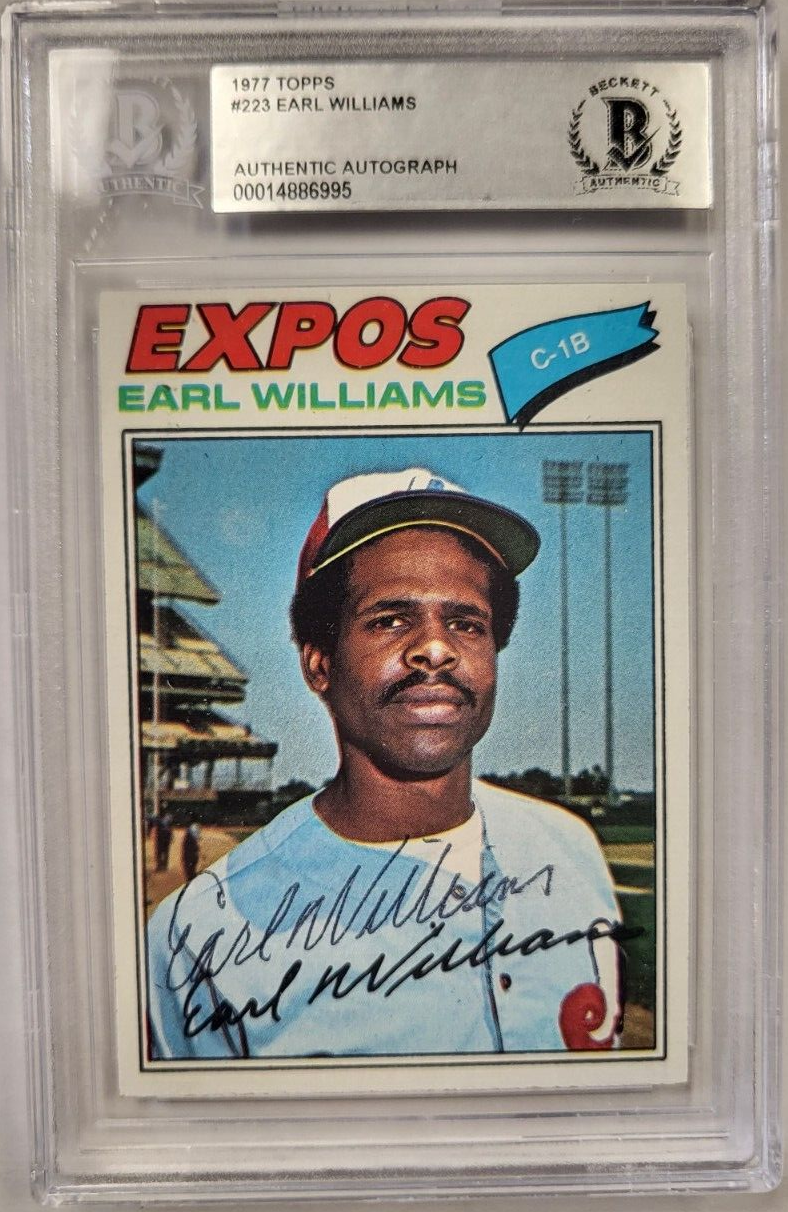1977 TOPPS EARL WILLIAMS #223 EXPOS AUTHENTIC AUTO CERTIFIED BECKETT CARD