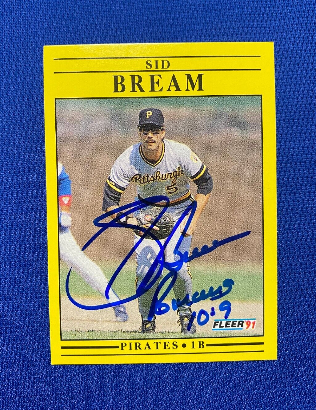 1991 FLEER SID BREAM PITTSBURGH PIRATES SIGNED AUTOGRAPHED #35 CARD W/COA