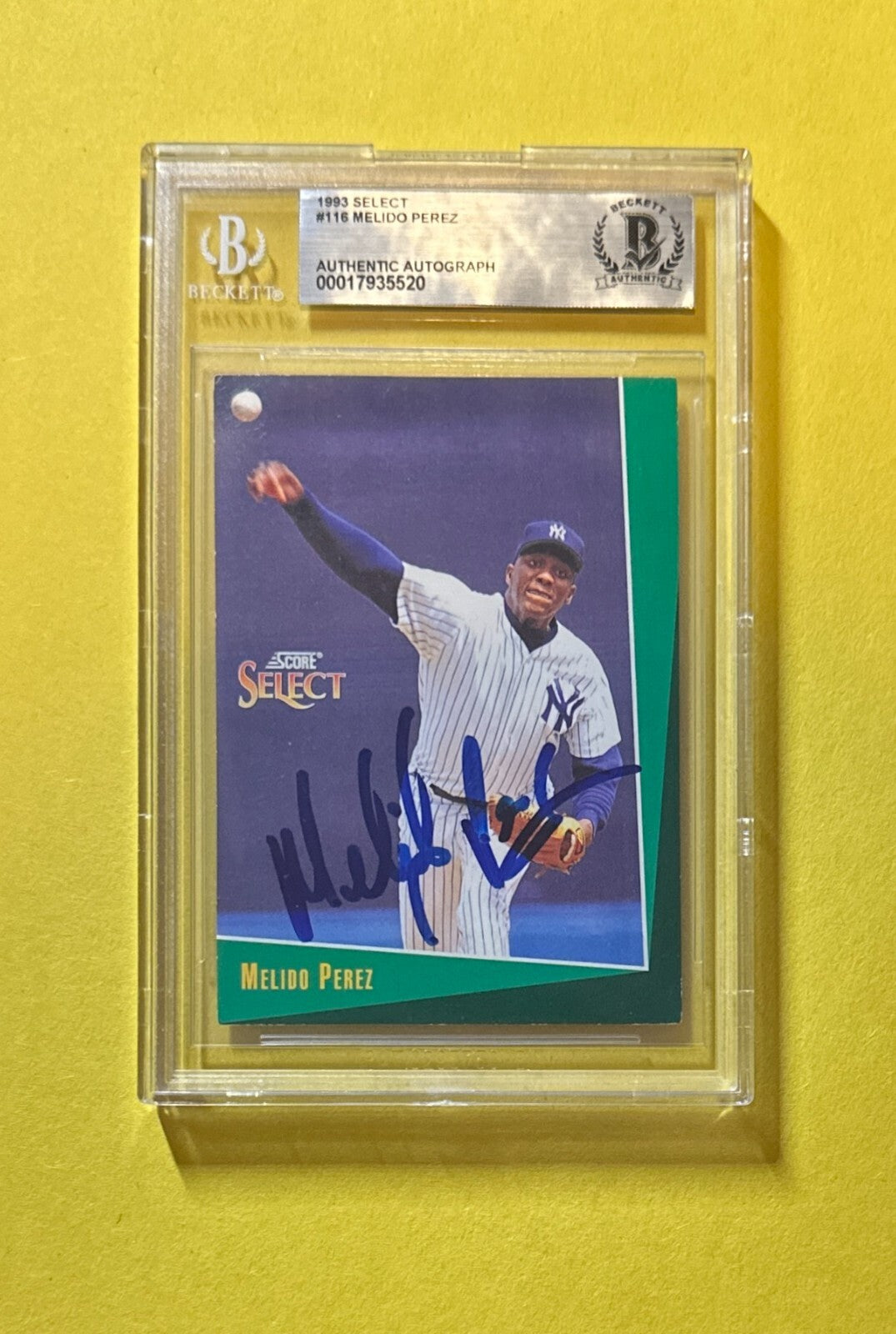 1993 SELECT MELIDO PEREZ #116 BECKETT AUTHENTIC SIGNED AUTOGRAPHED CARD YANKEES