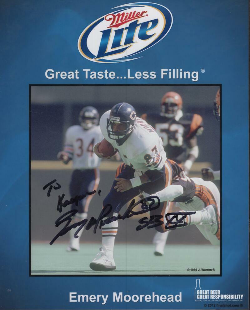 EMERY MOOREHEAD CHICAGO BEARS SBXX MILLER LITE SIGNED 8X10 PHOTO W/ COA