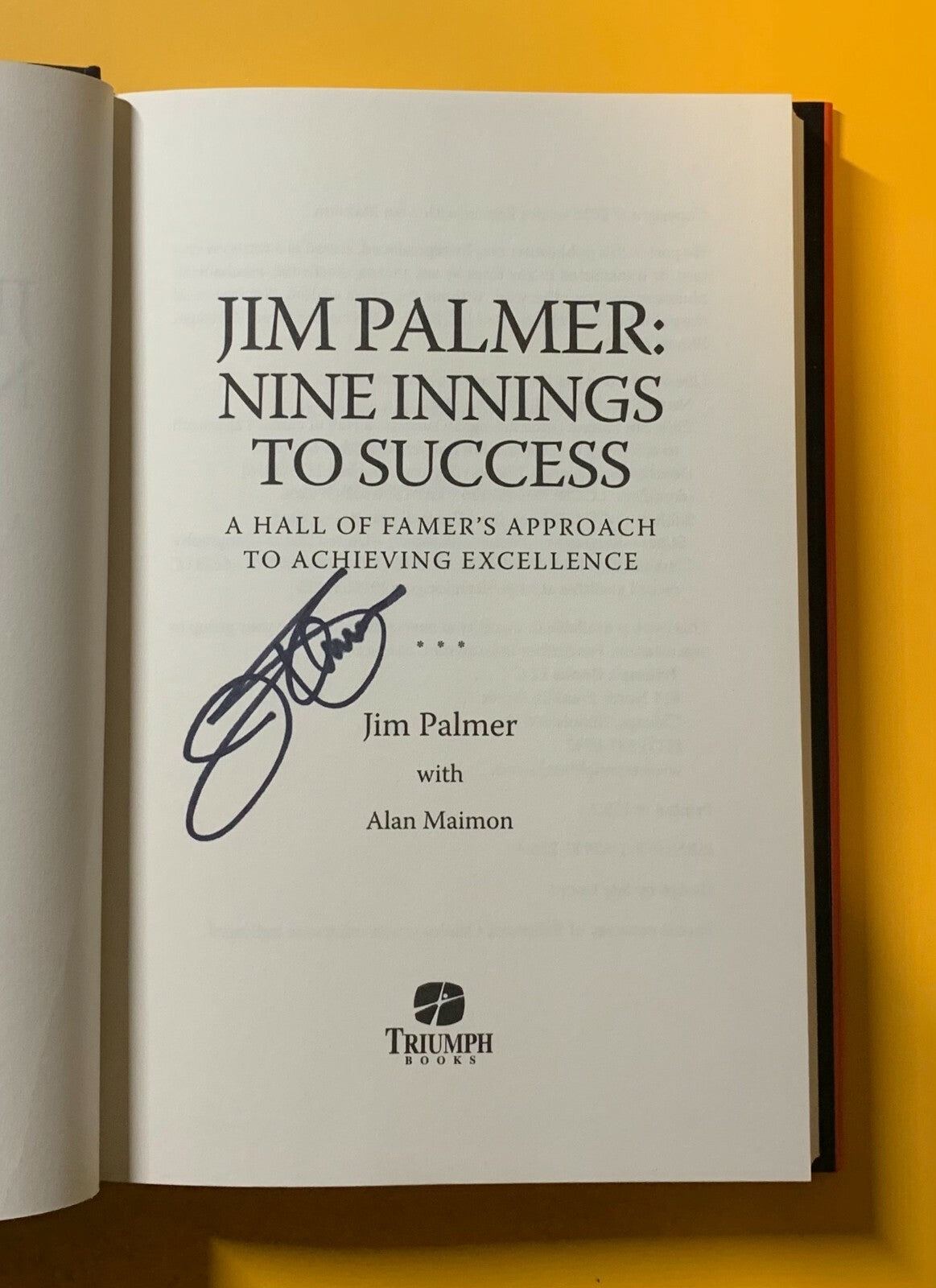 JIM PALMER SIGNED BOOK NINE INNINGS TO SUCCESS W/ COA ORIOLES HOF