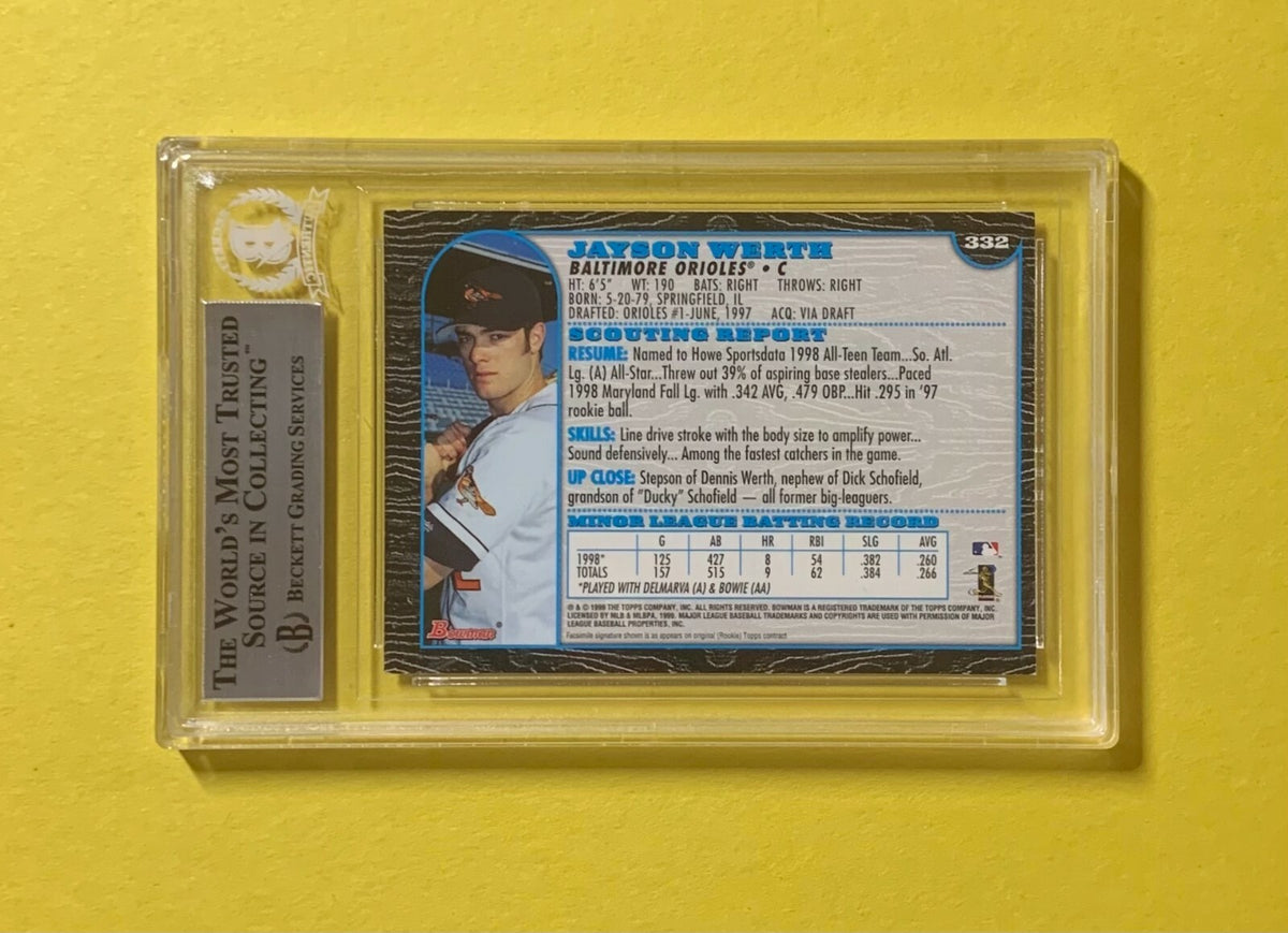1999 BOWMAN JAYSON WERTH #332 AUTHENTIC AUTO BECKETT CERTIFIED YANKEES