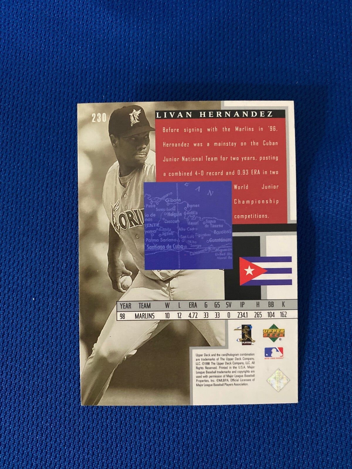 1998 UPPER DECK LIVAN HERNANDEZ FL MARLINS AUTOGRAPH SIGNED CARD #230 W/COA