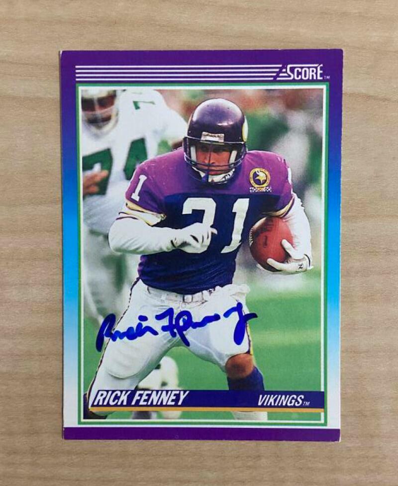 RICK FENNEY MINNESOTA VIKINGS SIGNED AUTOGRAPHED 1990 SCORE CARD #143 W/COA