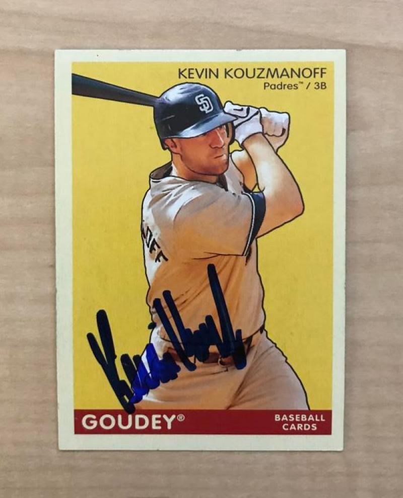 KEVIN KOUZMANOFF SAN DIEGO PADRES SIGNED 2009 UPPER DECK GOUDEY CARD #166 W/COA