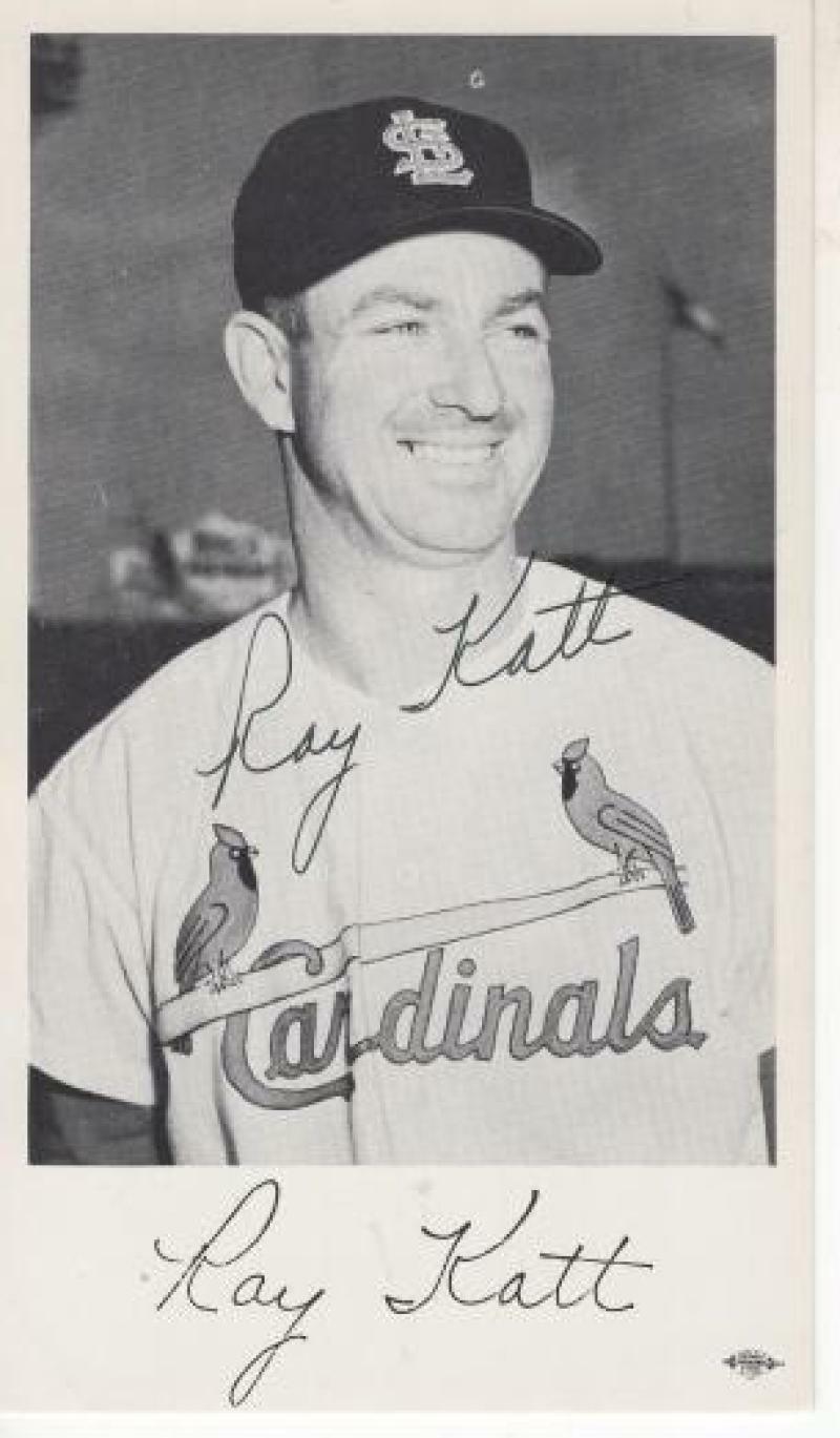 RAY KATT ST. LOUIS CARDINALS SIGNED 3X5 POST CARD W/COA