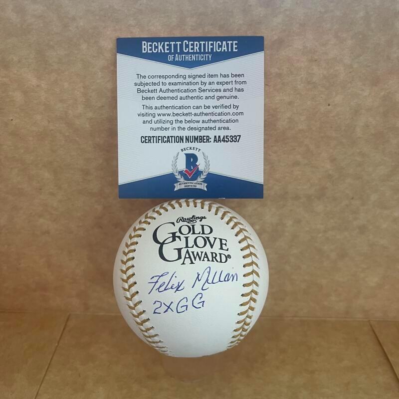 FELIX MILLAN 2X GG SIGNED AUTOGRAPHD GOLD GLOVE BASEBALL BAS AA45337
